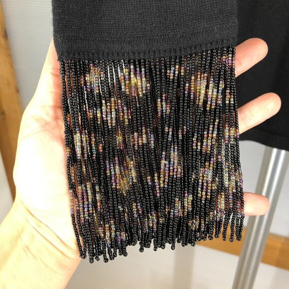 ESCADA Wool Cashmere Silk Black Scoop Neck Sweater w Beaded Cuffs EU 36 US 6 (S) - Picture 4 of 9